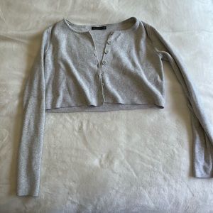 BRANDY MELVILLE GREY CROPPED 100% COTTON CARDIGAN